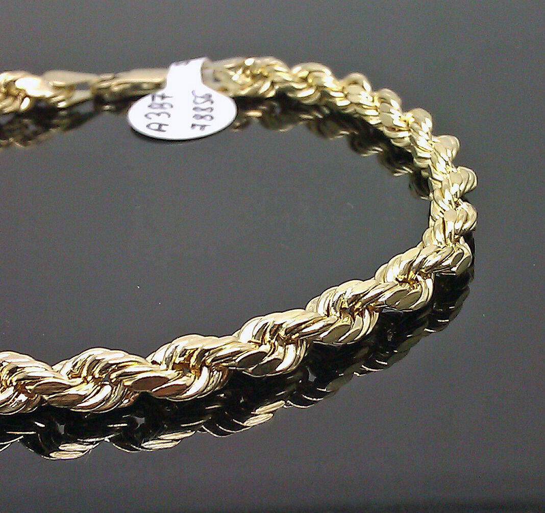 10K Men Yellow Gold Rope Bracelet 5mm 8" Inches Real Gold