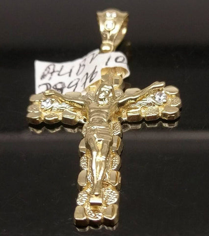 10K Gold Cross Crucifix Nugget Yellow Gold Jesus Pendant Charm REAL 10k Unisex