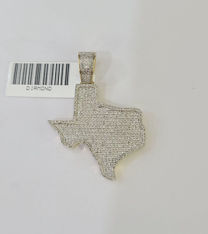 10k Yellow Gold Diamond Texas Map Charm Men Women Pendant Genuine 1.5" Real
