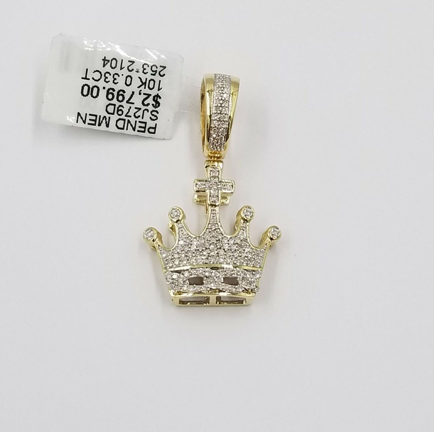 10k Yellow Gold Crown Genuine Diamond Charm Pendant Cross Cuban