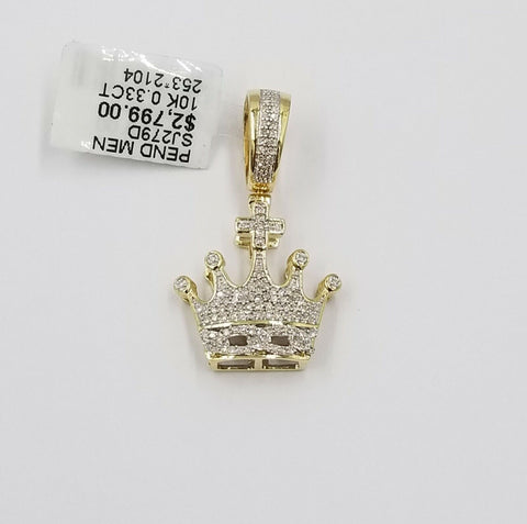 10k Yellow Gold Crown Genuine Diamond Charm Pendant Cross Cuban
