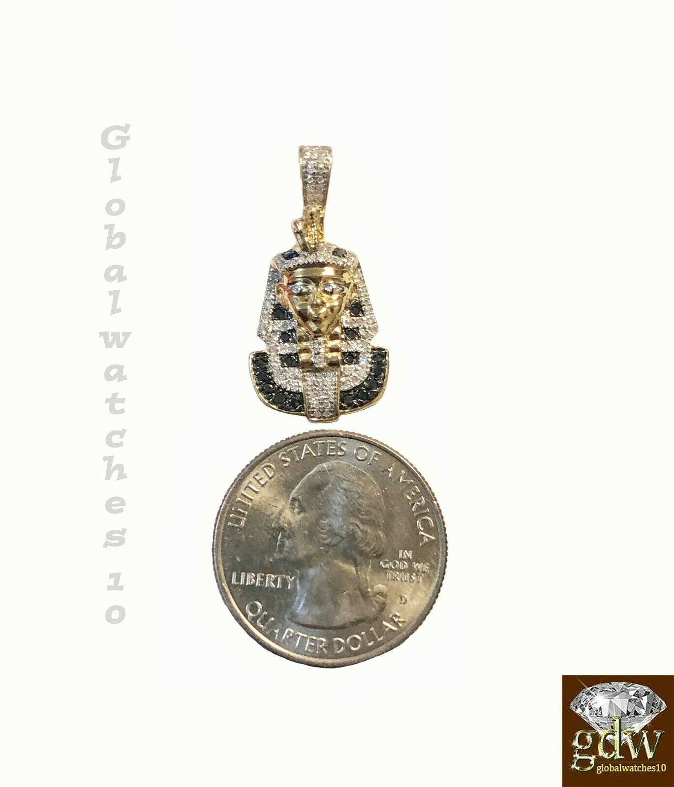 10k Gold Pendant Men Diamond Pharaoh Head Pendant Charm