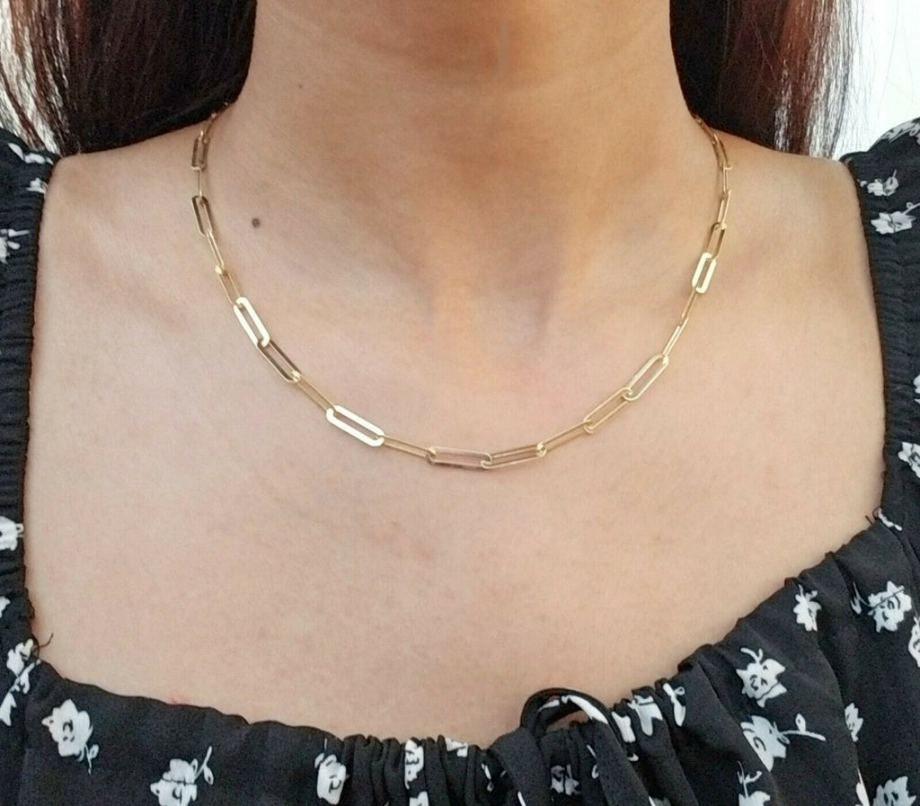 10K Gold Padlock Paperclip Pendant Necklace