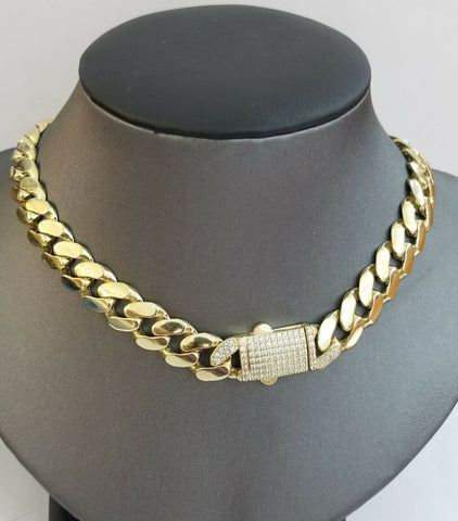 10K Yellow Gold Miami Cuban 12mm Chain Necklace Strong Box Lock 24" Mens Real