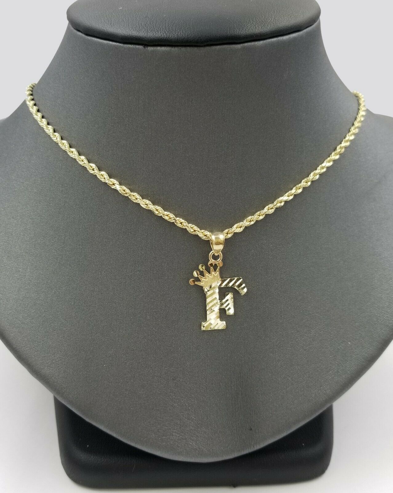 10k Initial Yellow Gold Crown A-Z Alphabet Charm Diamond Cut Pendent Men Women