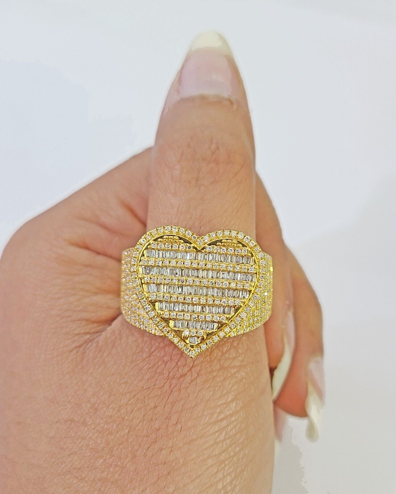 Real 10k Yellow Gold Diamonds Mens Ring Natural Diamond Heart Shaped Size 10