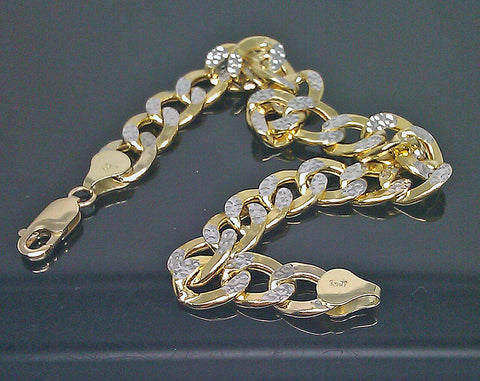 10K Yellow Gold Cuban Link Bracelet Diamond Cut, Two tone 7.5 Inch 10mm Real!