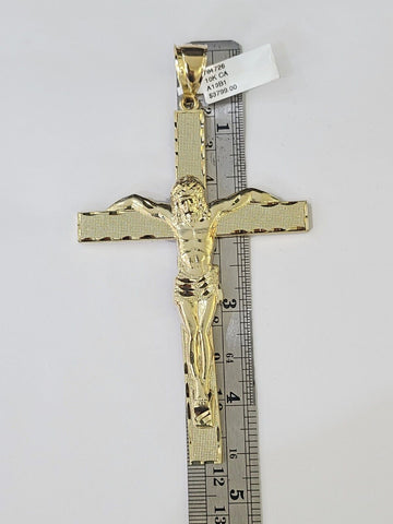 10K Yellow Gold Crucifix Cross Pendant Jesus Christ Charm Women Men