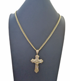 10K Yellow Gold Jesus Cross Pendent 5mm  20" 22"24"26"28" Inch Miami Cuban Chain