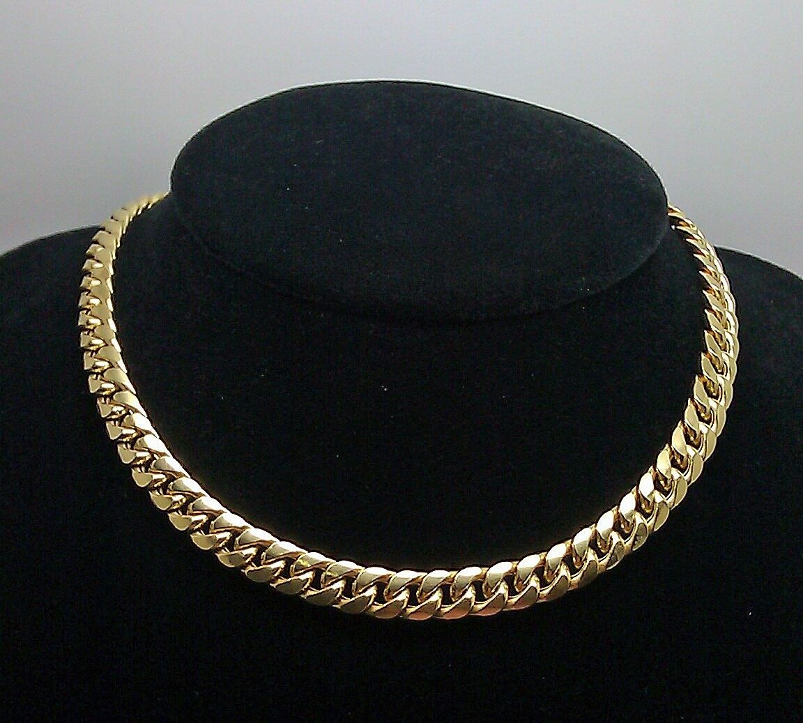 10K Yellow Gold Miami Cuban Chain Necklace 7mm 28 Inch BOX LOCK Link REAL