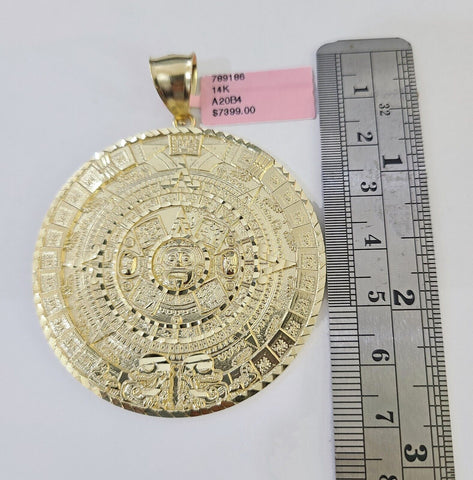 Real 14k Yellow Gold Circular Mayan Calendar / Pendant Charm 2.5 inches 14kt