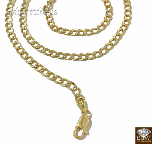 Real 10k Yellow Gold Cuban link 4mm Chain with diamond Cut 20 22 24 26 inch