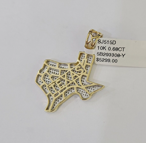 10k Yellow Gold Diamond Texas Map Charm Men Women Pendant Genuine 1.5" Real