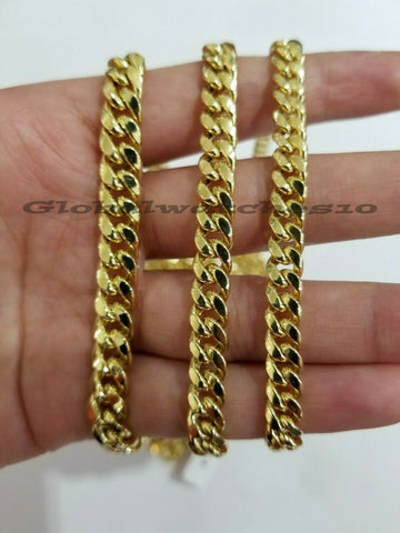 10k Yellow Gold Miami Cuban Necklace 6 7 8 MM chain 20" 22" 24" 28" 30" Box Lock