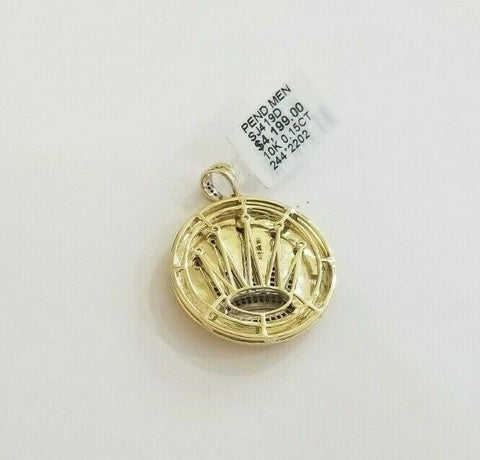 Real 10k Gold Genuine 0.15 CT Diamond charm, crown design diamond pendant