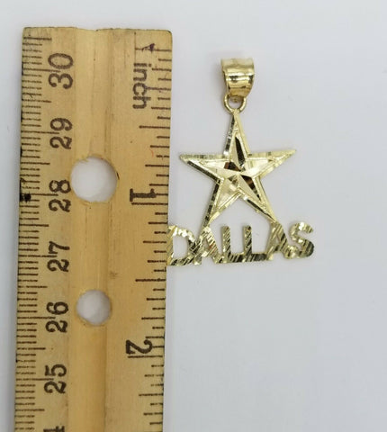 10K Yellow Gold Dallas Star Charm Diamond Cut Pendant Cowboy Men Women Real