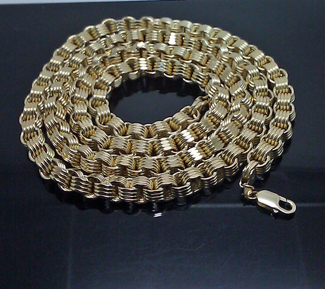 Real 10k Gold Byzantine Chain Necklace 8mm 28" Inch Box.