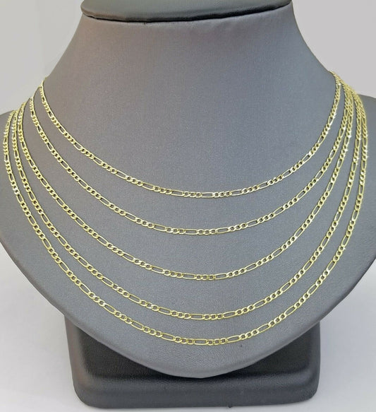 10K Yellow Gold Figaro Link Chain Necklace 2mm 16" 18" 20" 22" 24" 26" Real 10kt