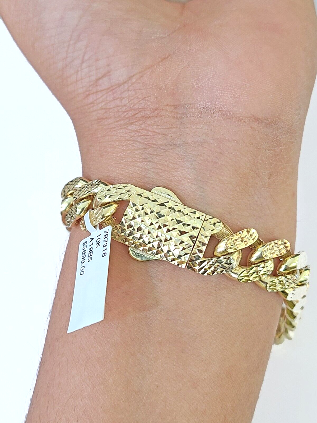 10K Yellow Gold Royal Monaco Cuban Bracelet 12mm Diamond Cut