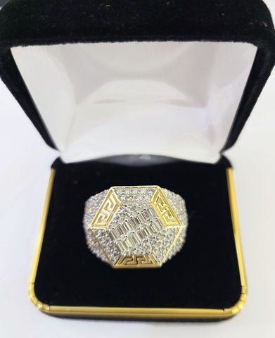 Real 10k Yellow Gold Diamond Ring Hexagon Shaped Men Engagement Wedding Ring