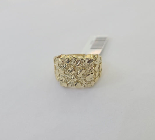 14k Yellow Gold Nugget Band Ring Casual Square Gold Ring Sizable 10kt