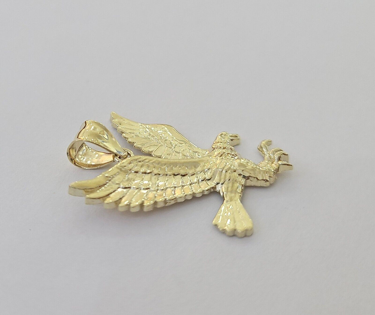 10k Yellow Gold Flying Eagle Charm Pendant For Men Women 1" Inch Bird 10kt Real