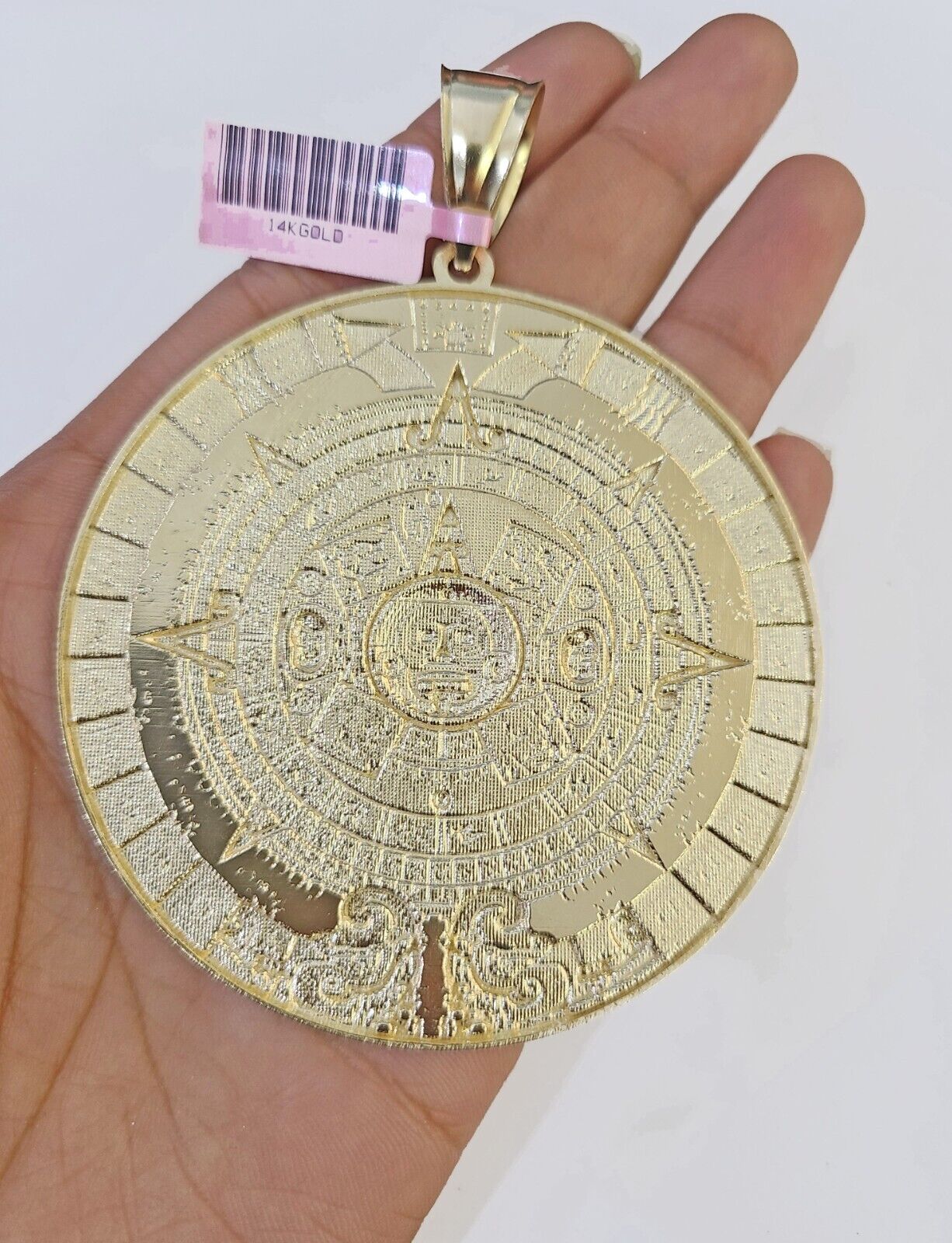 Real 14k Yellow Gold Circular Mayan Calendar / Pendant Charm 3 inches 14kt