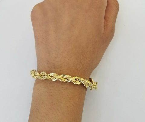 Solid Real 10K Yellow Gold Rope Bracelet 8" Inch 7mm , 10kt Real gold  men women