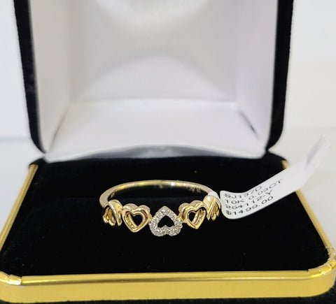 Real 10k Yellow Gold Diamond Ladies Ring Heart Shaped Women Engagement Wedding