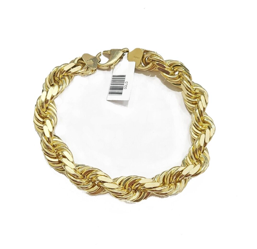 Real 10K Yellow Gold Rope Bracelet 10mm 8.5 " Lobster Lock