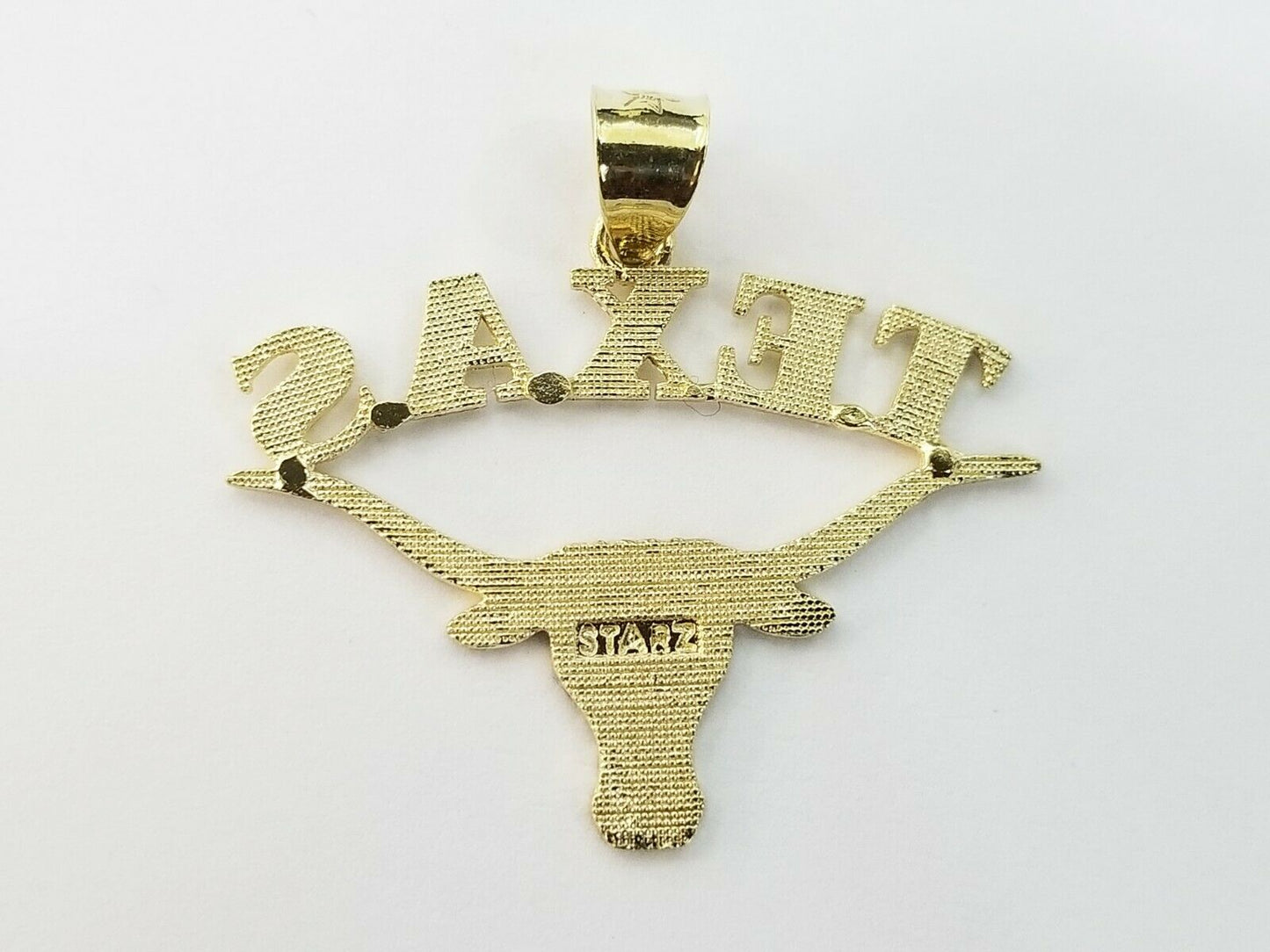 Mens 10k Yellow Gold Cow Longhorn Head Texas Charm Diamond Cut Pendant Real 10K