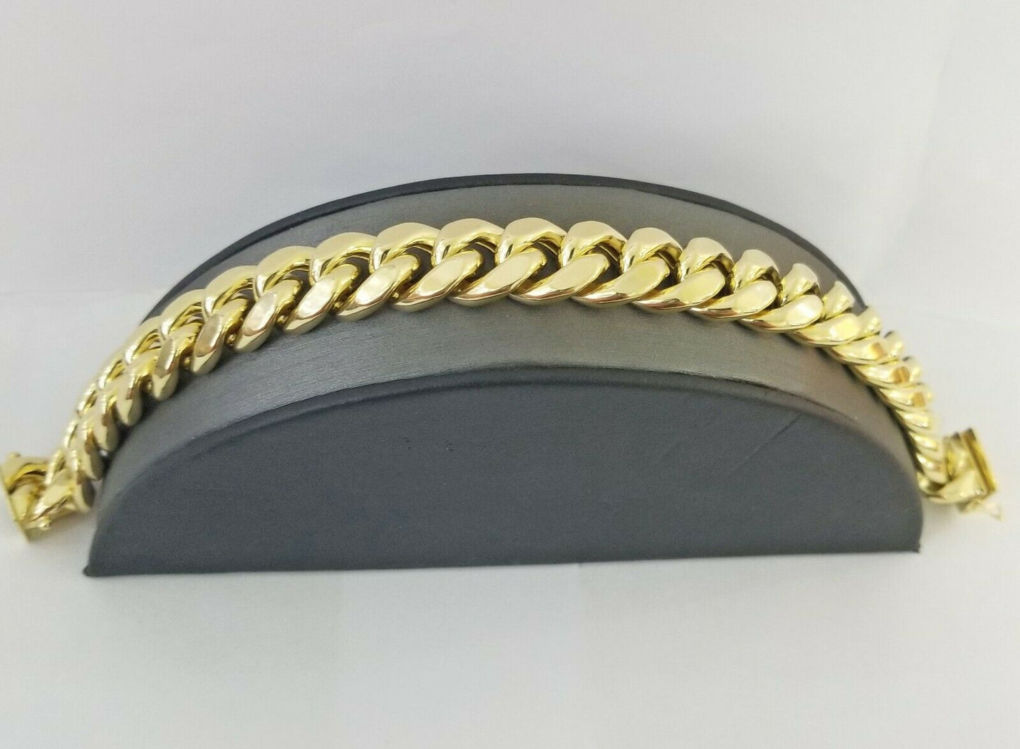 10K Real Yellow Gold Miami Cuban Bracelet 9 Inch 15mm,box lock thick hand chain