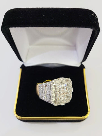 Real 10k Yellow Gold Diamond Ring Square Men Engagement Wedding Ring