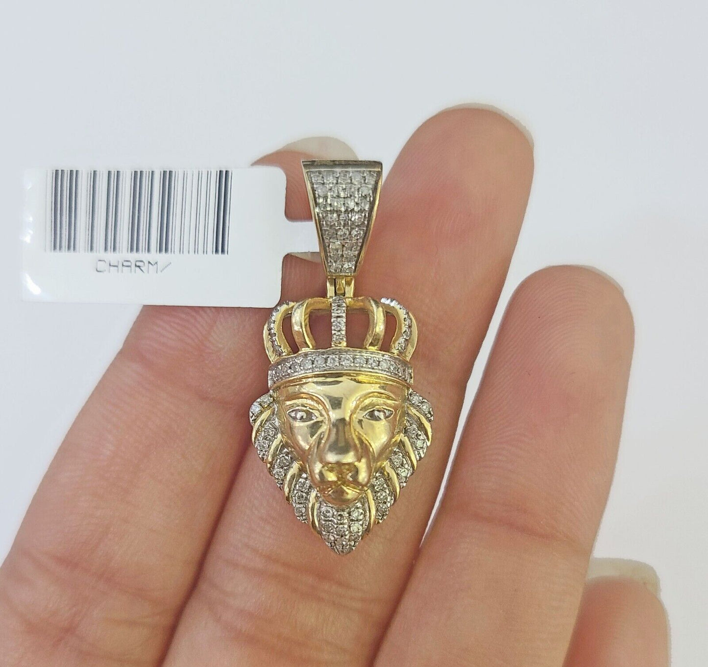 10k Gold Lion Head Diamond Charm and 2.5mm 26 Inches Rope Chain