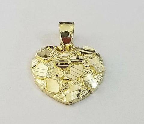 10k Yellow Gold Rope Chain Nugget Heart Charm Pendant 18" 20" 22" 24" 26" 28"