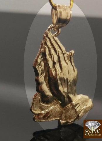 10k Yellow Gold Rope Chain  26" Praying Hand Charm Cross Pendant