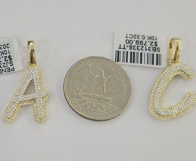 10k Real Yellow Gold Genuine Diamond Initial A-Z Alphabet Charm Pendent