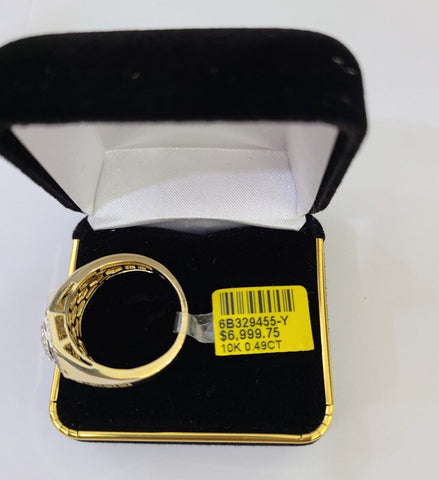 Real 10k Yellow Gold Diamond Ring Octagonal Men Engagement Wedding Ring