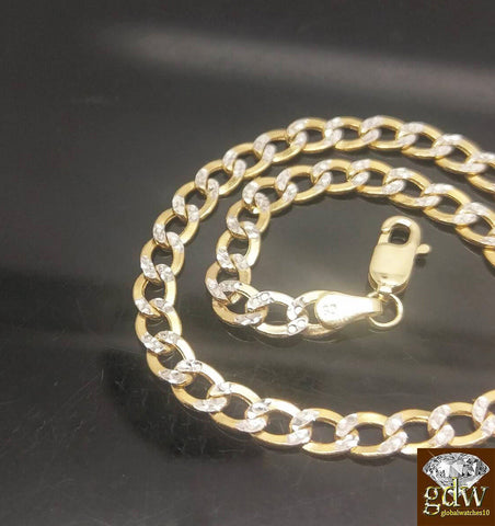 Real 10k Yellow Gold 9" Diamond Cuts Cuban curb Link Bracelet Rope Byzantine
