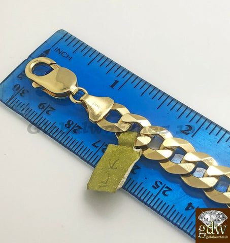 14k Men Yellow Gold Cuban Link Bracelet 9" Inch Strong Link Lobster Lock Real