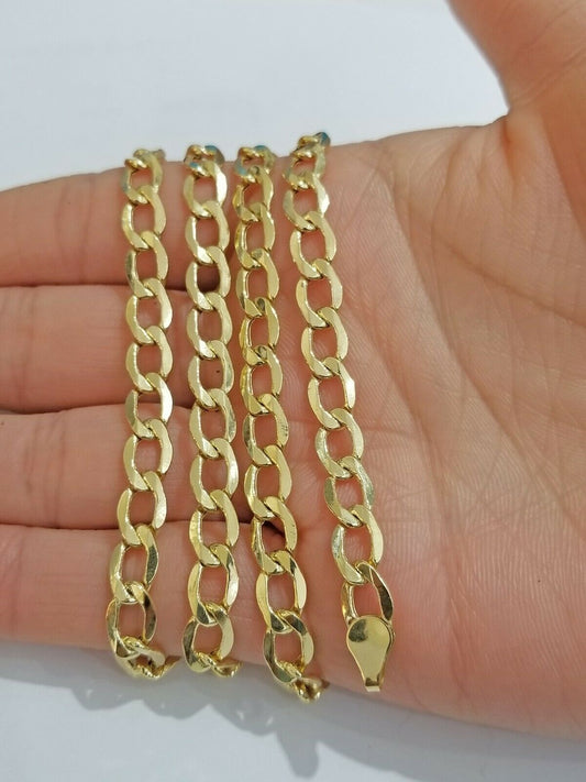 14k Yellow Gold Cuban Curve Link 6mm Chain Necklac Lobster Clasp Men Women Real