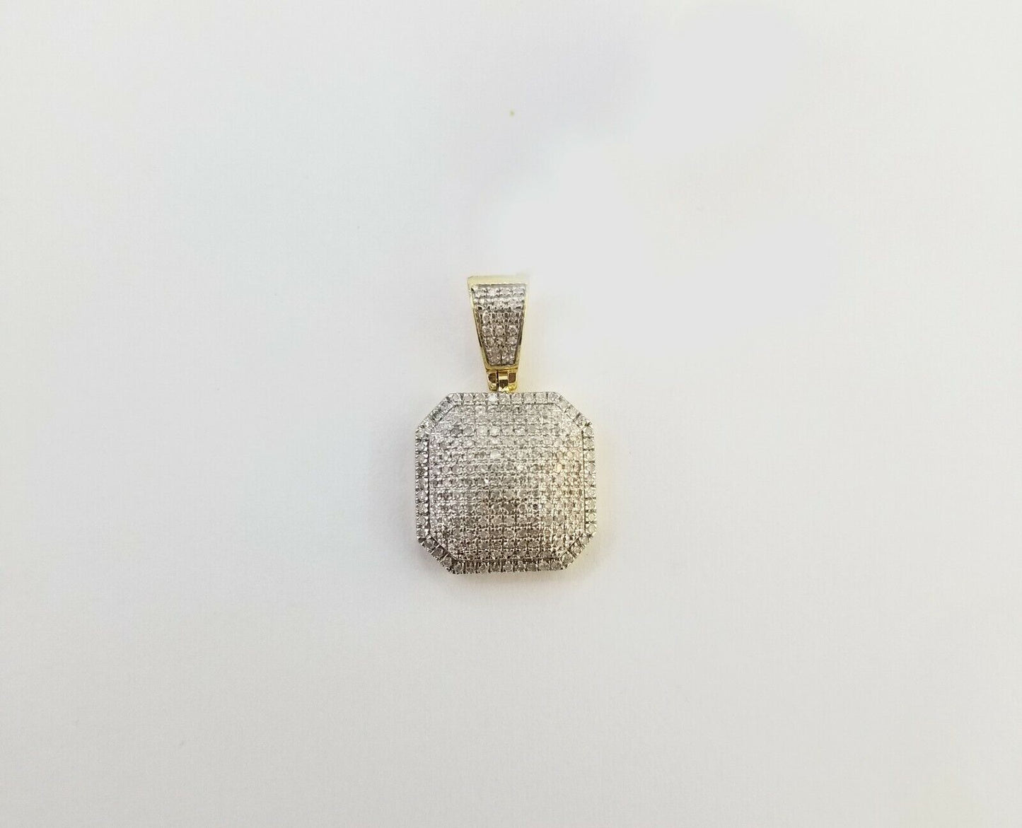 10K Yellow Gold 0.52CT Real Diamond Pillow Charm 1"Inch Square 3D Dome Pendant