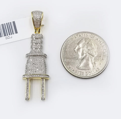 10k Yellow Gold Plug Pendant Real Diamond Socket Plug Charm