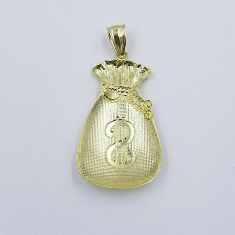 10k Yellow Gold Lucky $Sign Bag Charm Money Bag Pendant with Rope chain in 24"