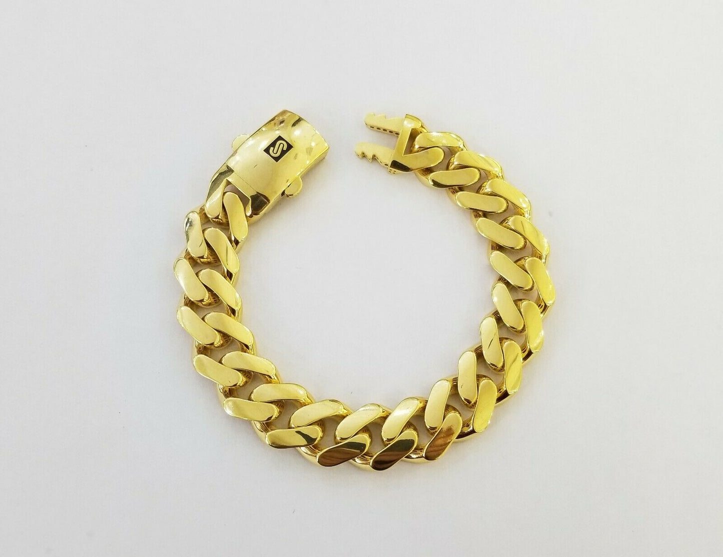 10K Yellow Gold Monaco Bracelet 9 inch 15mm , cuban link hand chain Real 10kt