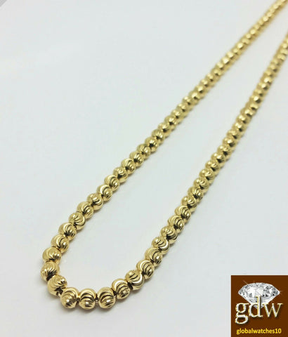 Real 10k Gold Moon Cut Chain Necklace 20" Inch 3mm With 10k Diamond Dog Tag SET