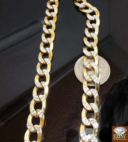 REAL 10k Yellow Gold Cuban Link Chain 11MM 24" Necklace Diamond Cut Thick 10kt