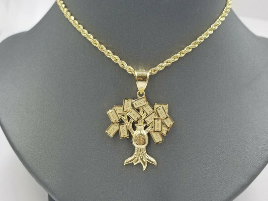 Real 10k Yellow Gold Lucky $100 Dollar Bag Charm Money Tree Pendant Men Women