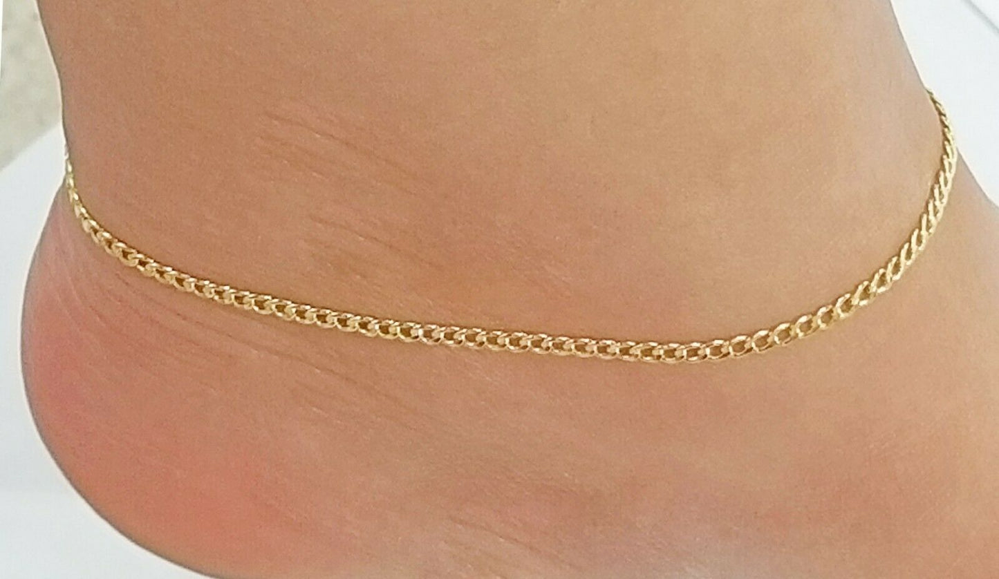 Real 10k Yellow Gold Ladies Anklet 10" Ankle Bracelet cuban link Women 2.5mm