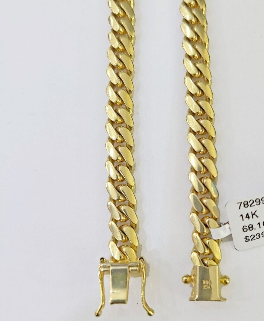 Best 14k Gold Miami Cuban link chain Necklace 6mm 24 Inch Solid Heavy Real Yellow Gold